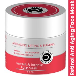 Dermistry Instant & Intense Anti Ageing Face Pack Mask I Firming Lifting Tightening Glowing Skin I Wrinkle Fine Lines Uneven Tone Reduction I Retinol Blueberry Ext Iso Flavones I 50ml