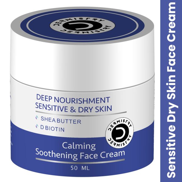 Dermistry Sensitive & Dry Skin Care Deep Nourishment Calming Soothing Glowing Face Cream I Light Weight Winter & All Season Daily Use Nourishing Moisturizer I Shea Butter D Biotin Hyaluronic Acid I Men Women 50ml