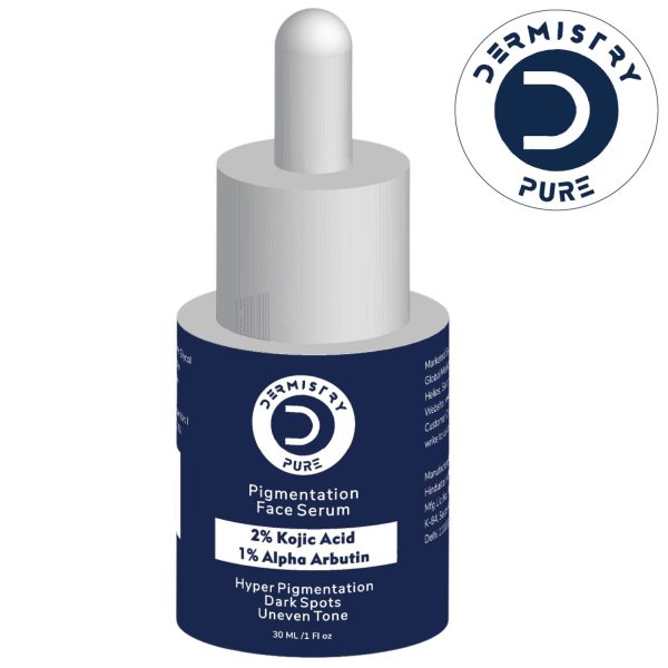 Dermistry Pure 2% Kojic Acid 1% Alpha Arbutin Best Skin Glow Lightening Brightening Instant Glowing Fairness Face Serum For Removes Uneven Tone Dark Spots Pigmentation Tan & Dull Skin All Skin Types