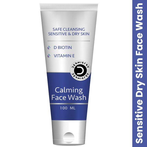 Dermistry Sensitive & Dry Skin Care Calming Soothing Creamy Mild Safe Moisturizing Soap Free Face Wash Safe Gentle Cleansing I Sulphate Free I D Biotin Vitamin E I Suits Combination & All Skin Types I Men Women 100 ml