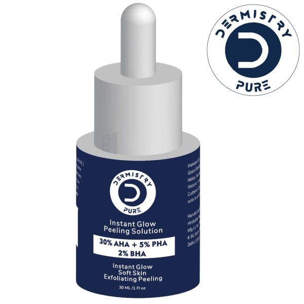 Dermistry Pure 30% AHA + 5% PHA + 2% BHA Skin Lightening Brightening Instant Glowing Smooth Skin Peeling Exfoliating Solution Face Serum For Instant Glow Removes Acne Marks Pigmentation Tan Removal