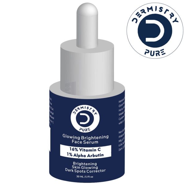 Dermistry 16% Vitamin C 1% Alpha Arbutin Skin Lightening Brightening Instant Glowing Fairness Face Serum for Removes Pigmentation Dull Skin Dark Spots Correcting Skin Radiance Sun Damage Repair 30 ml