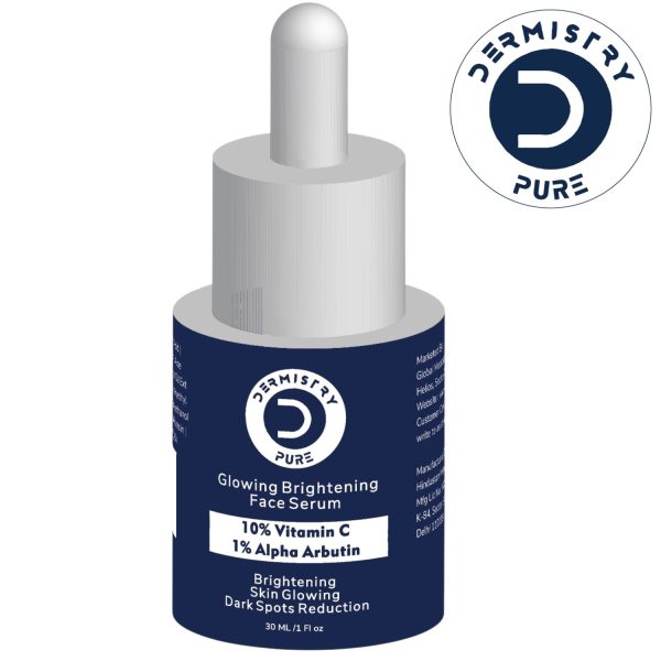Dermistry Pure 10% Vitamin C 1% Alpha Arbutin Skin Lightening Brightening Instant Glowing Fairness Face Serum for Removes Dull Skin Pigmentation Dark Spots Correcting Skin Radiance Repair Sun Damage