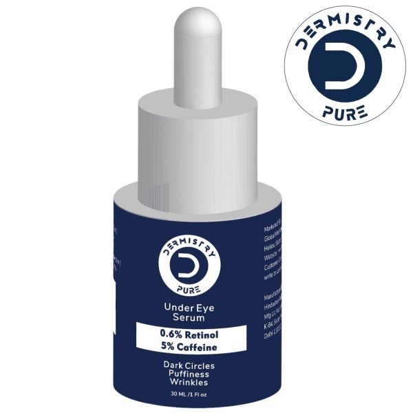 Dermistry Pure 0.6% Retinol 5% Caffeine Anti-Ageing Under Eye Serum for Aging Removes Fine Lines Wrinkles Dark Circles Puffiness & Puffy Eyes Rejuvenating 30ml