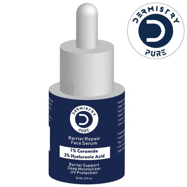 Dermistry Pure 1% Ceramides + 2% Hyaluronic Acid Best Barrier Repair Face Serum for Sensitive & Dry Skin Skin Glowing Hydrating Soothing Deep Moisturizer UV Protection 30ml
