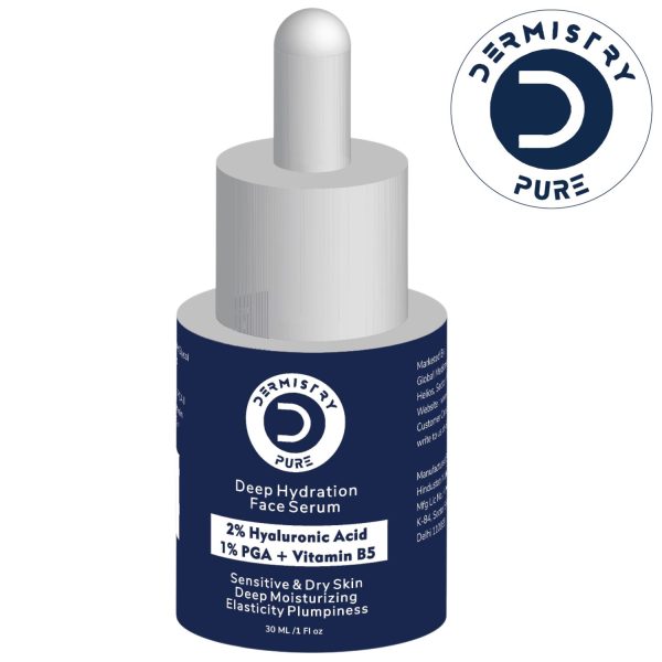 Dermistry Pure 2% Hyaluronic Acid 1% PGA Vitamin B5 Best Intense Skin Hydrating Moisturiser Glowing Day Night Face Serum for Sensitive Dry Skin Deep Moisturizing Elasticity Plumpiness Soft Supple Skin