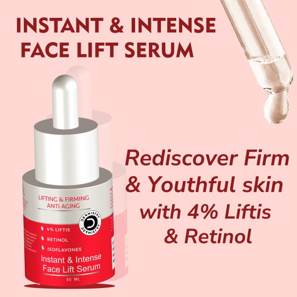 Dermistry Instant & Intense 4% Liftis & Retinol Anti Ageing Face Serum | Hyaluronic Acid D Biotin | Reduces Fine Lines Wrinkles | Skin Firming, Lifting Tightening I Men & Women | 30ml - Image 2
