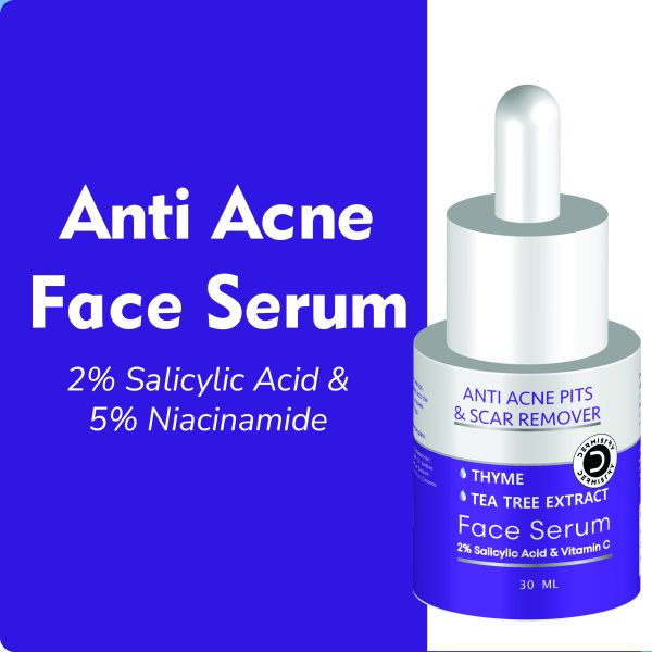 Dermistry 2% Salicylic Acid Anti Acne Face Serum I Niacinamide I Tea Tree Ext & Vitamin C I Oil Free | Pits Scars Pimples Blemishes Dark Spots Remover I For Oily Acne Prone Skin Men Women Boys Girls I 30ml - Image 2