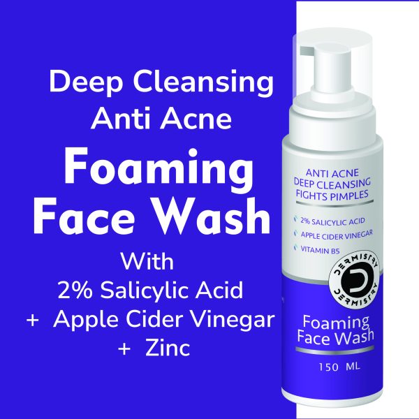 Dermistry Anti Acne Foaming Deep Cleanser Face Wash I 2% Salicylic Acid, Apple Cider, Vinegar and Niacinamide Zinc I Pimples & Excess Oil Removal Oily Acne Prone Skin for Men and Women - 150 ml - Image 2