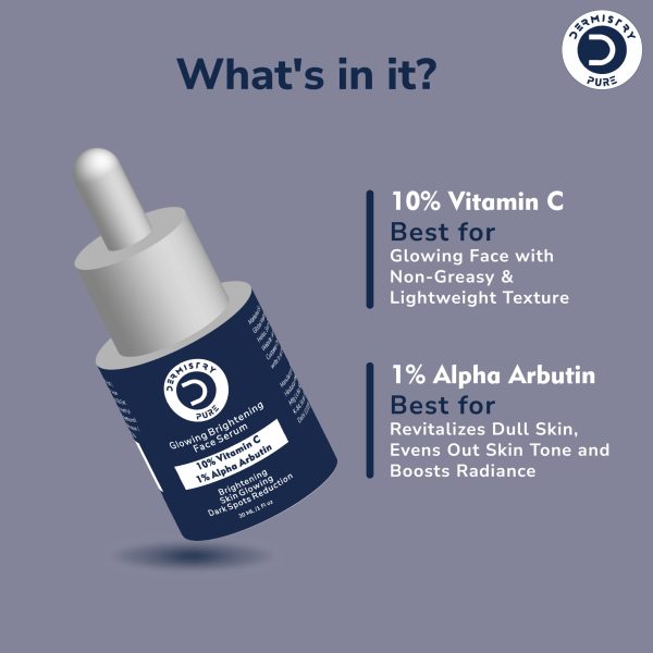 Dermistry Pure 10% Vitamin C 1% Alpha Arbutin Skin Lightening Brightening Instant Glowing Fairness Face Serum for Removes Dull Skin Pigmentation Dark Spots Correcting Skin Radiance Repair Sun Damage - Image 2