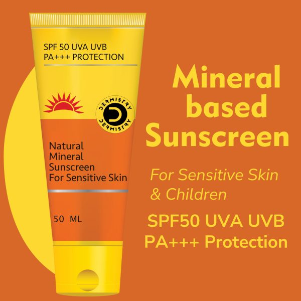 Dermistry Natural Mineral Based Sunscreen for Sensitive Skin & Children with SPF 50 UVA UVB PA+++ Sun Protection Moisturizer Water Resistant Men And Women 50ml - Image 2