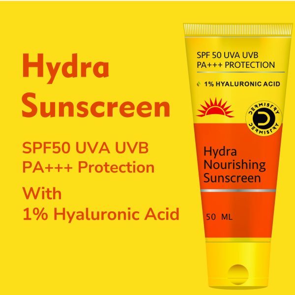 Dermistry 1% Hyaluronic Acid Ultra Hydrating Nourishing Sunscreen Aqua Gel For Dry Combination & All Skin Types & SPF 50 UVA UVB PA+++ Sun Protection | No White Cast Light Weight Moisturizer I Water Based Daily Use Men Women 50ml - Image 2