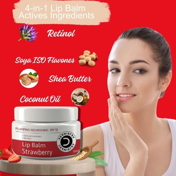 Dermistry Plumping Nourishing SPF10 Glossy Tinted Lip Care Balm Strawberry for Dry Dark Pigmented Chapped Lips I Shea Butter I Retinol I Coconut Oil I Moisturization Smoothening I Glossy Finish Soft Pink Lips Women 15ml - Image 2