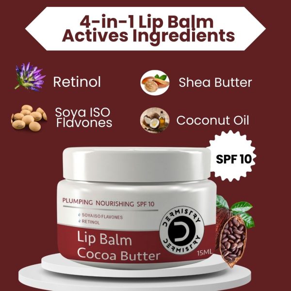 Dermistry Plumping Nourishing SPF 10 for Glossy Tinted Lip Balm Cocoa Butter I Retinol I Coconut Oil I Shea Butter for Dry Dark Pigmented Chapped Lips Care Glowing I Hydrated Intensely Soft I Lightening Smooth Look I Men Women 15ml - Image 2