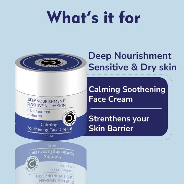 Dermistry Sensitive & Dry Skin Care Deep Nourishment Calming Soothing Glowing Face Cream I Light Weight Winter & All Season Daily Use Nourishing Moisturizer I Shea Butter D Biotin Hyaluronic Acid I Men Women 50ml - Image 2
