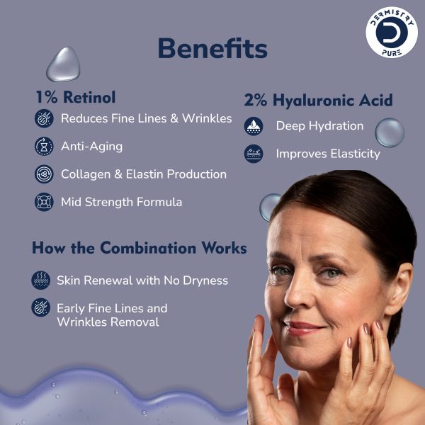 Dermistry Pure 1% Retinol 2% Hyaluronic Acid Anti Aging Skin Firming Tightening Moisturizer Face Serum - Image 2