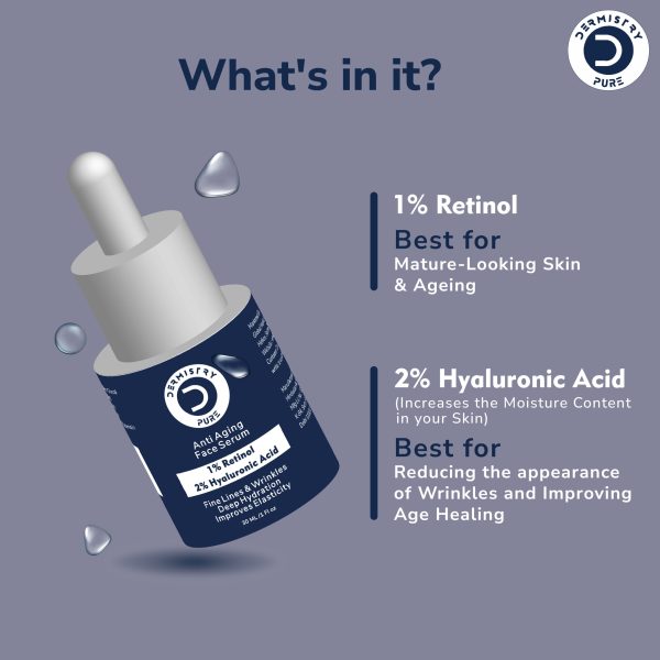 Dermistry Pure 1% Retinol 2% Hyaluronic Acid Anti Aging Skin Firming Tightening Moisturizer Face Serum - Image 3