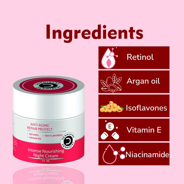Dermistry Anti Ageing Repair Protect Moisturizer Night Cream I Retinol Hyaluronic Acid Biotin Vitamin E Green Tea Ext I Fine Lines Wrinkles Reduction I Skin Firming I Men Women 50ml - Image 3