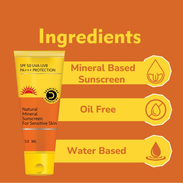 Dermistry Natural Mineral Based Sunscreen for Sensitive Skin & Children with SPF 50 UVA UVB PA+++ Sun Protection Moisturizer Water Resistant Men And Women 50ml - Image 3