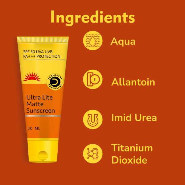 Dermistry Ultra Lite Matte Finish Sunscreen SPF 50 for Oily Acne Prone & All Skin Types I UVA/B PA+++ Sun Protection l Light Weight Moisturizer I Water Based Daily Use Men Women 50ml - Image 3