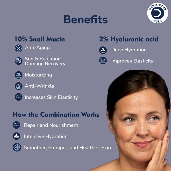Dermistry Pure 10% Snail Mucin 96 Peptide + 2% Hyaluronic Acid Anti Aging Moisturizer Face Serum Repair Fine Lines Wrinkles Collagen Boost Skin Lifting Firming Tightening Deep Hydrating Anti Ageing - Image 3