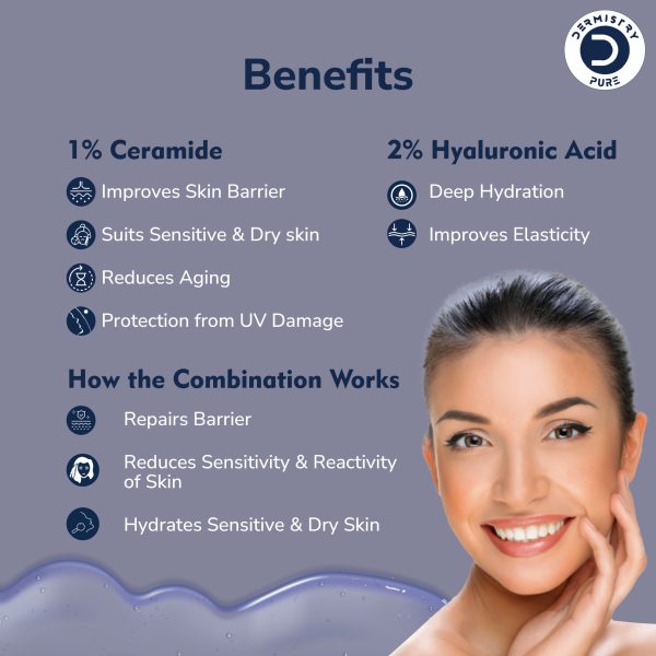 Dermistry Pure 1% Ceramides + 2% Hyaluronic Acid Best Barrier Repair Face Serum for Sensitive & Dry Skin Skin Glowing Hydrating Soothing Deep Moisturizer UV Protection 30ml - Image 3