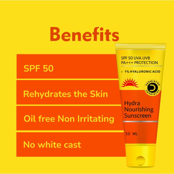Dermistry 1% Hyaluronic Acid Ultra Hydrating Nourishing Sunscreen Aqua Gel For Dry Combination & All Skin Types & SPF 50 UVA UVB PA+++ Sun Protection | No White Cast Light Weight Moisturizer I Water Based Daily Use Men Women 50ml - Image 4