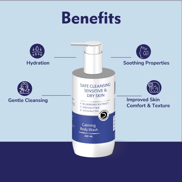 Dermistry Sensitive & Dry Skin Calming Soothing Thick Cream Body Wash I Shea & Cocoa Butter I Blue Berry I Safe Mild Gentle Soap Free Cleanser I Moisturizing Revitalizing I Suitable for All Skin types, Women Men 200 ml - Image 4