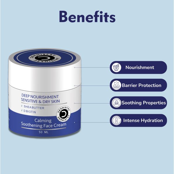Dermistry Sensitive & Dry Skin Care Deep Nourishment Calming Soothing Glowing Face Cream I Light Weight Winter & All Season Daily Use Nourishing Moisturizer I Shea Butter D Biotin Hyaluronic Acid I Men Women 50ml - Image 4