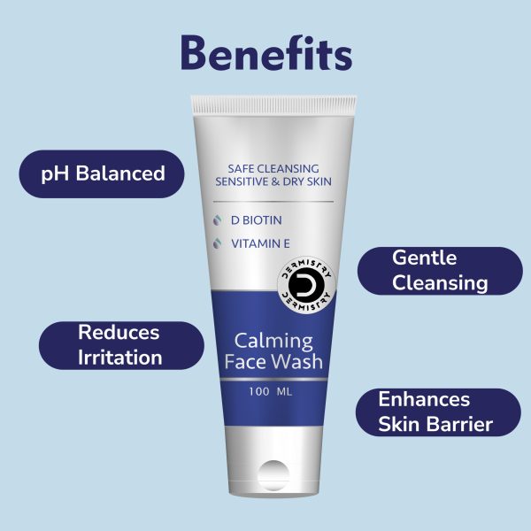 Dermistry Sensitive & Dry Skin Care Calming Soothing Creamy Mild Safe Moisturizing Soap Free Face Wash Safe Gentle Cleansing I Sulphate Free I D Biotin Vitamin E I Suits Combination & All Skin Types I Men Women 100 ml - Image 4