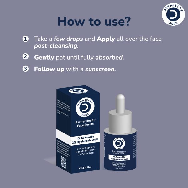 Dermistry Pure 1% Ceramides + 2% Hyaluronic Acid Best Barrier Repair Face Serum for Sensitive & Dry Skin Skin Glowing Hydrating Soothing Deep Moisturizer UV Protection 30ml - Image 5
