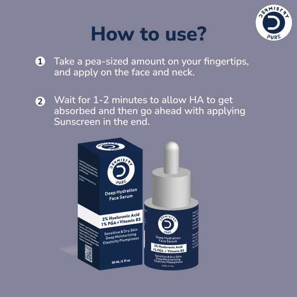 Dermistry Pure 2% Hyaluronic Acid 1% PGA Vitamin B5 Best Intense Skin Hydrating Moisturiser Glowing Day Night Face Serum for Sensitive Dry Skin Deep Moisturizing Elasticity Plumpiness Soft Supple Skin - Image 5