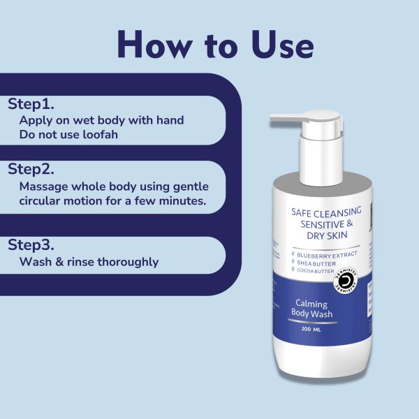 Dermistry Sensitive & Dry Skin Calming Soothing Thick Cream Body Wash I Shea & Cocoa Butter I Blue Berry I Safe Mild Gentle Soap Free Cleanser I Moisturizing Revitalizing I Suitable for All Skin types, Women Men 200 ml - Image 6