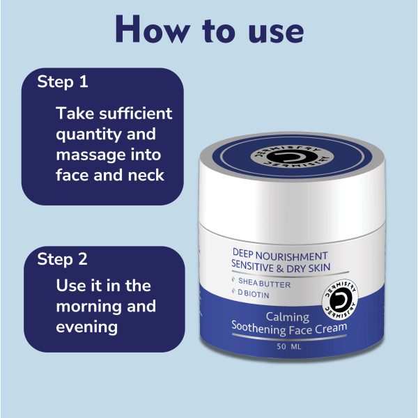 Dermistry Sensitive & Dry Skin Care Deep Nourishment Calming Soothing Glowing Face Cream I Light Weight Winter & All Season Daily Use Nourishing Moisturizer I Shea Butter D Biotin Hyaluronic Acid I Men Women 50ml - Image 6