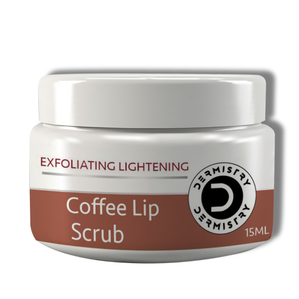 Dermistry Exfoliating Lightening Coffee & Sugar Lip Scrub for Reduction of Dark Smoker Pigmentation & Healing Dry Chapped Lips I Shea Butter I Olive Oil I Coconut Oil I Sugar I Brightening Men Women 15ml