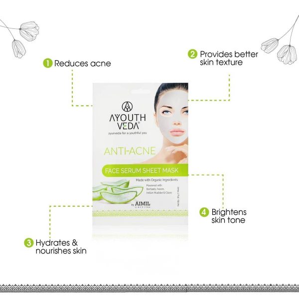 Ayouthveda Anti Acne Face Serum Sheet Mask For Acne Prone Skin (20 gm) - Image 2