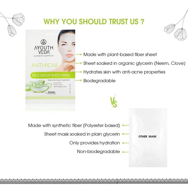 Ayouthveda Anti Acne Face Serum Sheet Mask For Acne Prone Skin (20 gm) - Image 5