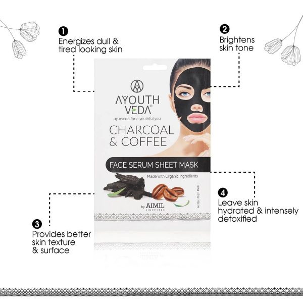 Ayouthveda Charcoal & Coffee Face Serum Sheet Mask With Coffee & Mint (20 gm) - Image 5