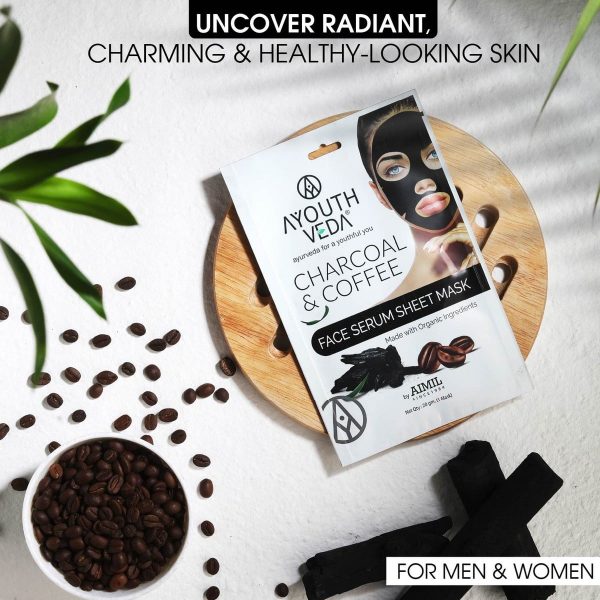 Ayouthveda Charcoal & Coffee Face Serum Sheet Mask With Coffee & Mint (20 gm) - Image 3