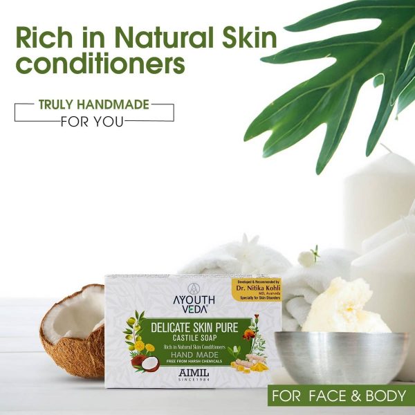 Ayouthveda Delicate Skin Pure Handmade Castile Soap With Neem & Tulsi (110 Gm) - Image 7