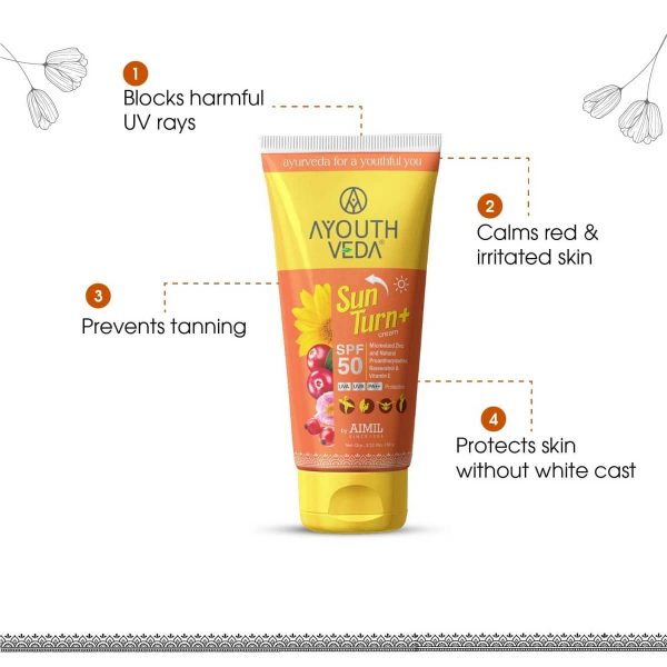 Ayouthveda Sun Turn + Cream SPF 50 with UVA ,UVB & PA++ Protection (100 Gm) - Image 4