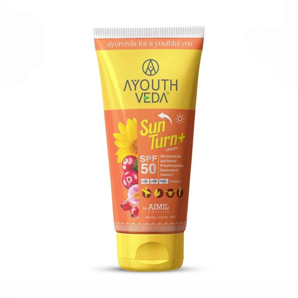 Ayouthveda Sun Turn + Cream SPF 50 with UVA ,UVB & PA++ Protection (100 Gm)