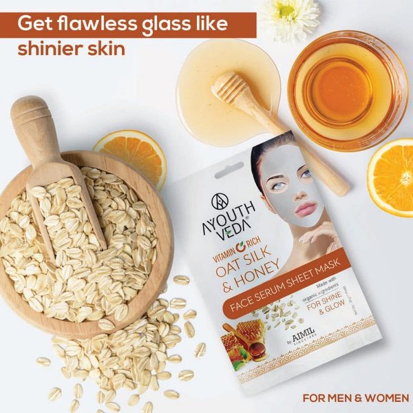 Ayouthveda Vitamin C Rich Oat Silk & Honey Face Serum Sheet Mask (20 Gm) - Image 3