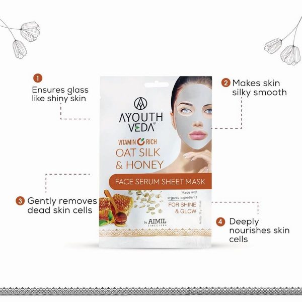 Ayouthveda Vitamin C Rich Oat Silk & Honey Face Serum Sheet Mask (20 Gm) - Image 4