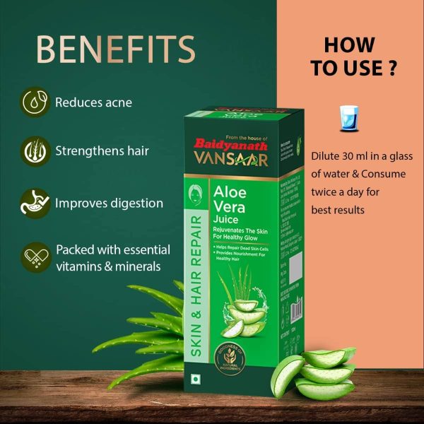 Baidyanath Vansaar Aloe Vera Juice For Glowing Skin & Healthy Hair (1 Ltr) - Image 3