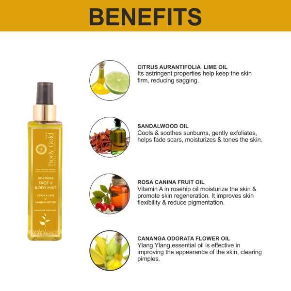 Body Gold De-Stress Face & Body Mist - Kerala Lime & Sandalwood (200 Ml) - Image 7