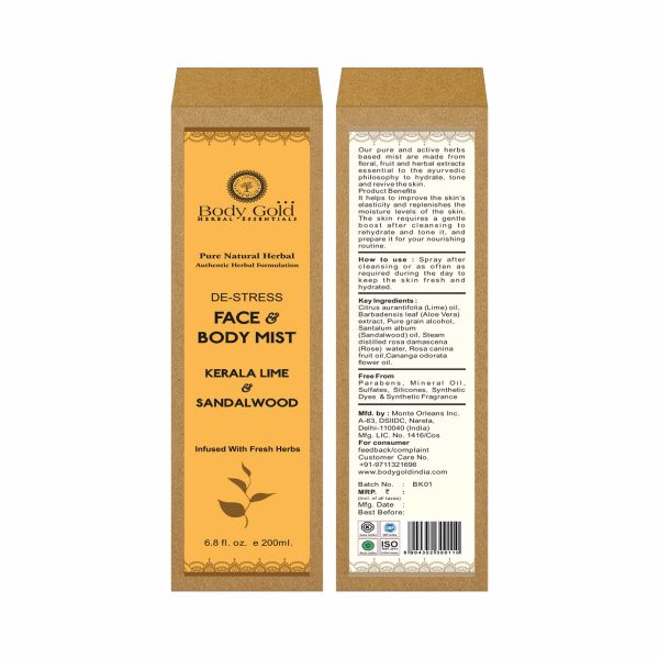 Body Gold De-Stress Face & Body Mist - Kerala Lime & Sandalwood (200 Ml) - Image 3