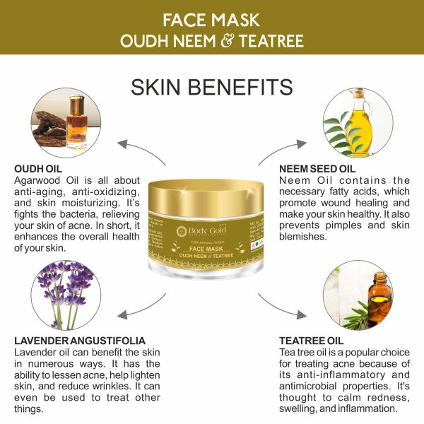 Body Gold Face Mask - Oudh Neem & Tea Tree (60 Gm) - Image 5