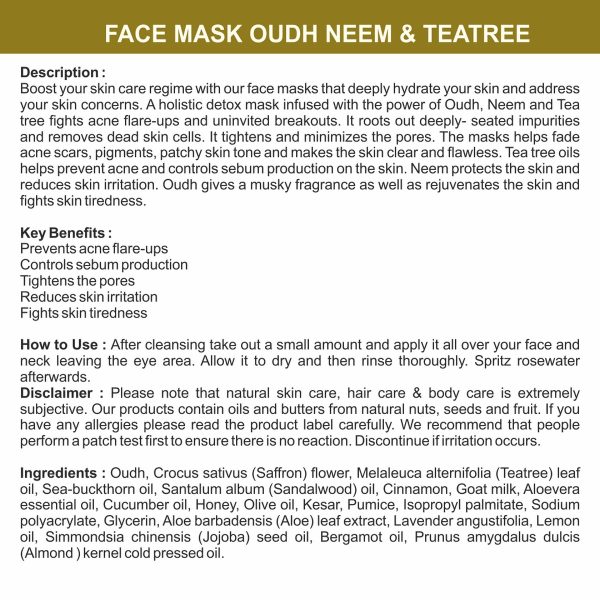 Body Gold Face Mask - Oudh Neem & Tea Tree (60 Gm) - Image 3