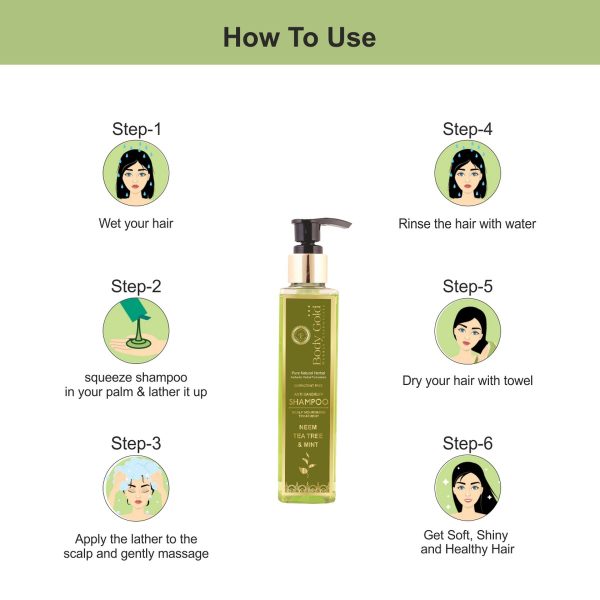 Body Gold Hair Shampoo - Neem Tea Tree & Mint (200 ml) - Image 4